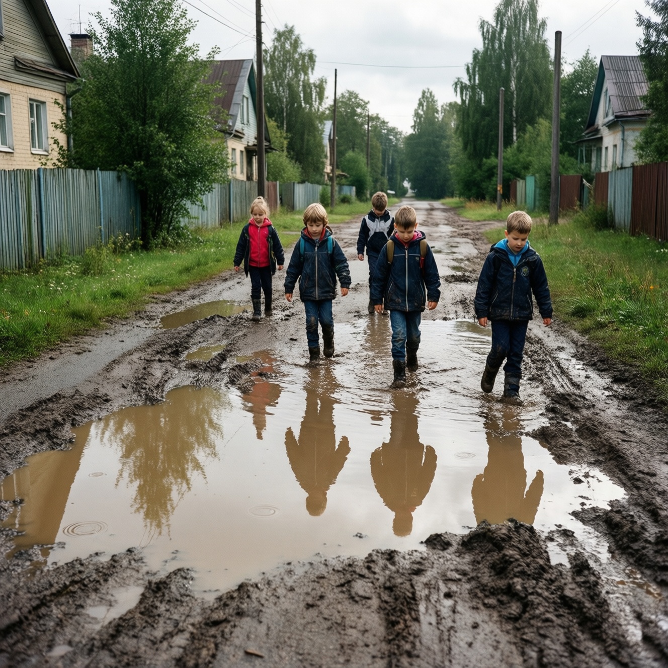 Дорога к школе в Пыхья-Таллинне превратилась в полосу препятствий из-за луж и ям